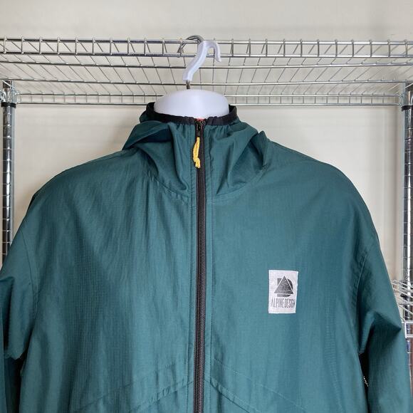 Vintage Alpine Design Men's Green Hooded‎ Full Zip Windbreaker Jacket Size S - Picture 7 of 14